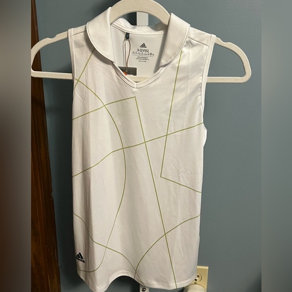 Adidas White Tank Polo Shirt with Subtle Green Lines NWT Medium 11-12 - Picture 1 of 4